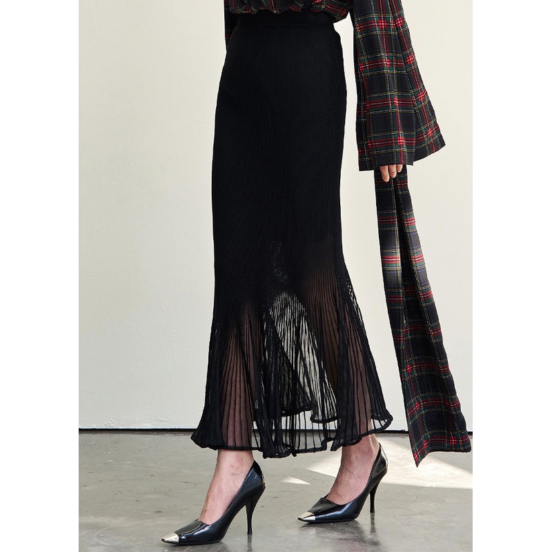 Slim Fit Black Wrinkled High Waist Chiffon Skirts Summer