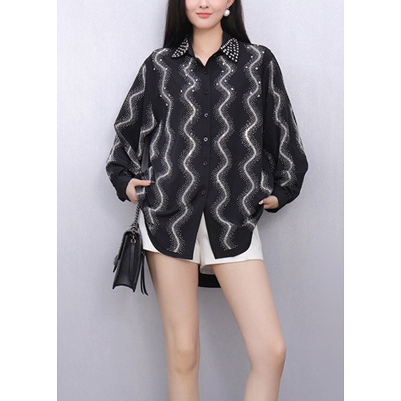 Stylish Black Peter Pan Collar Shirts Puff Sleeve