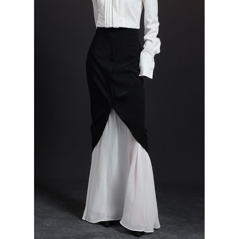 Unique Black High Waist Tulle Patchwork Skirts Summer