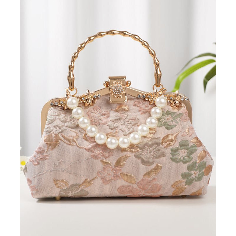 Vintage Pink Embroidered Zircon Bead Tote Bag