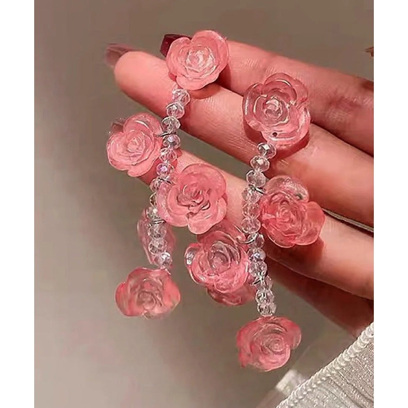Art Red Acrylic Floral Crysta Drop Earrings