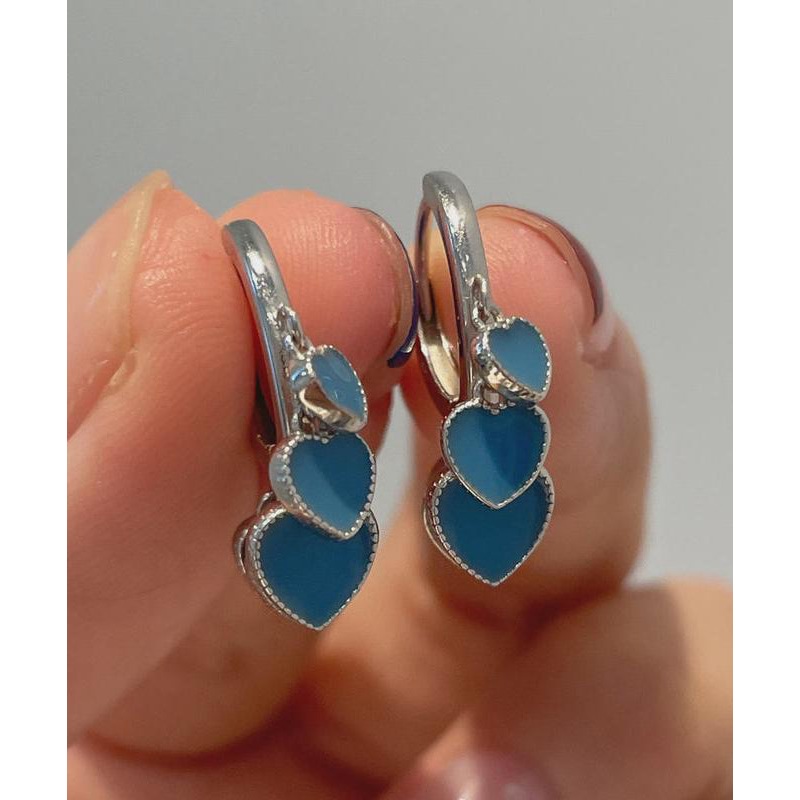 Bohemian Blue Stainless Steel Ename Glaze Love Hoop Earrings