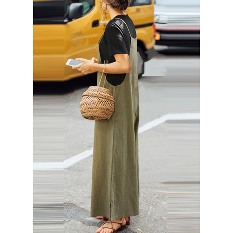 Boho Army Green Slash Neck Solid Jumpsuit Sleeveless