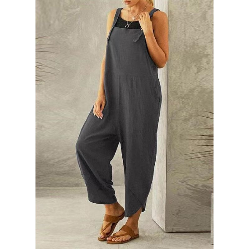 Boutique Dark Grey Slash Neck Patchwork Jumpsuit Summer