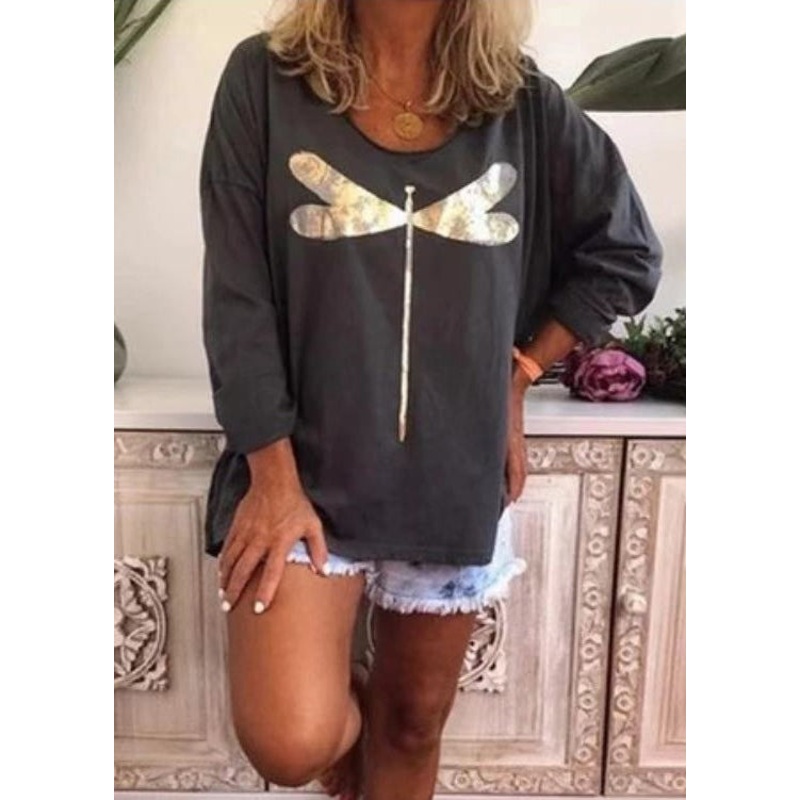 Casual Black O Neck Print Cotton Sweatshirts Long Sleeve