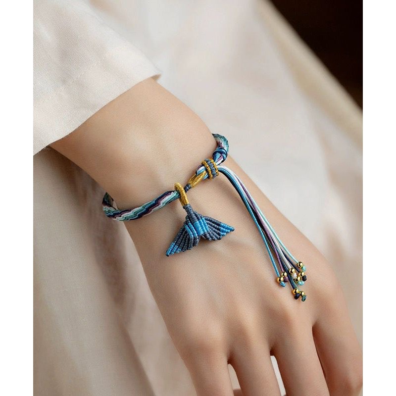Handmade Blue Weaving Colorful Rope Fish Tail Tassel Charm Bracelet