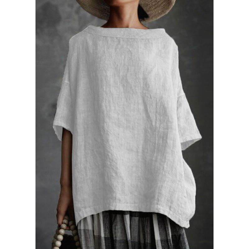 Plus Size Grey O-Neck Solid Patchwork T Shirts Summer