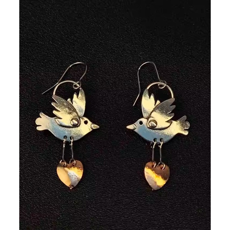 Vintage Copper Love Little Brid Drop Earrings