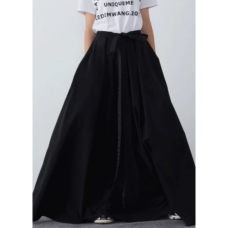 Black Pockets Solid Cotton Summer Skirts High Waist