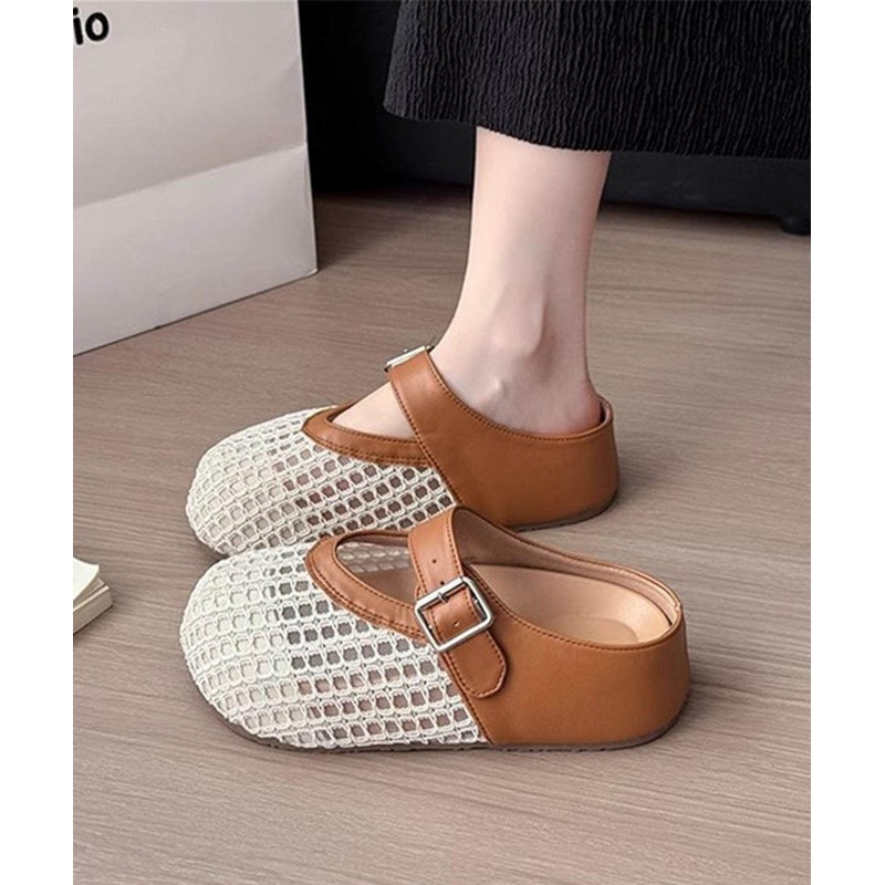 Brown Platform Faux Leather Fashion Splicing Slide Sandals