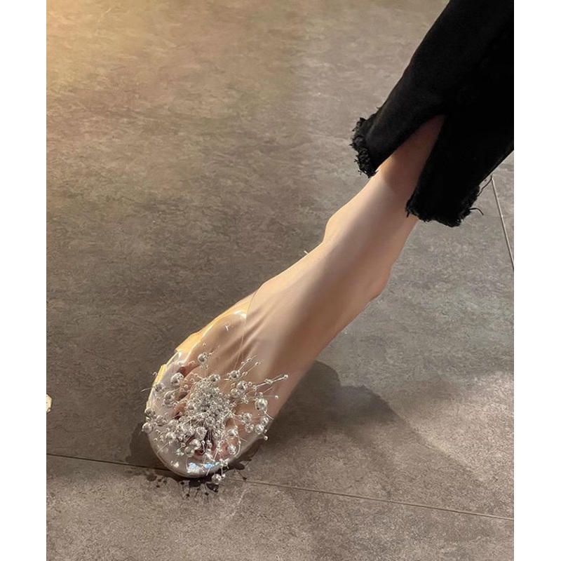 Chic White Nail Bead Splicing Clear Slide Sandals