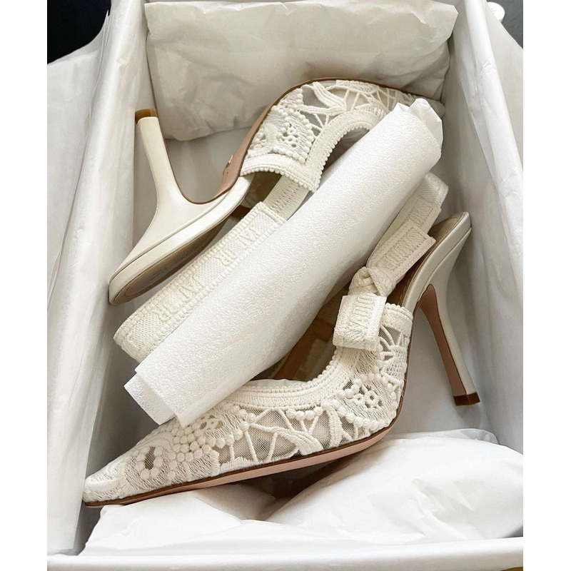 French White Embroidered Lace High Heeled Sandals