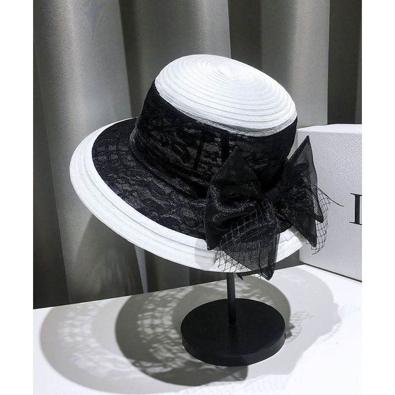 Summer Fashion Black Lace Bow Tulle Bucket Hat
