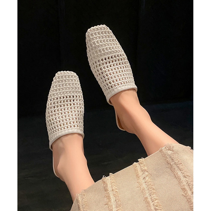 White Faux Leather Boutique Hollow Out Weave Slide Sandals