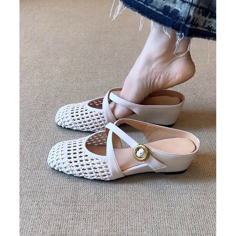 White Wedge Sheepskin Elegant Splicing Slide Sandals