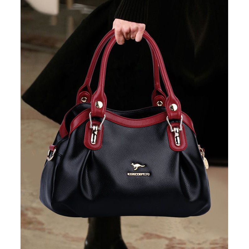 2025 New Black Red Solid Durable Versatile Calf Leather Tote Bag