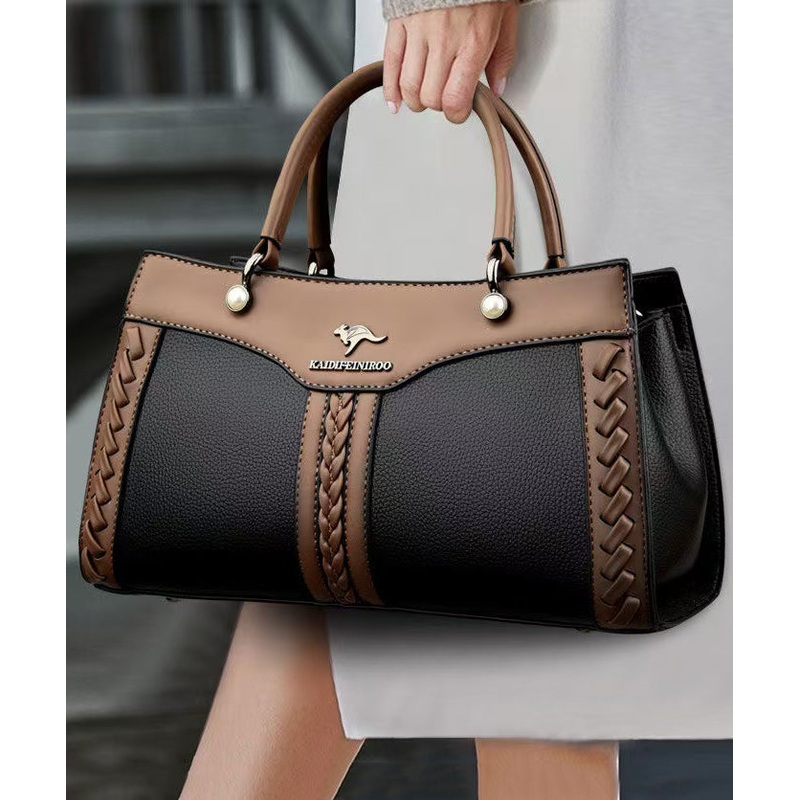 Boutique Black Durable Versatile Calf Leather Tote Bag
