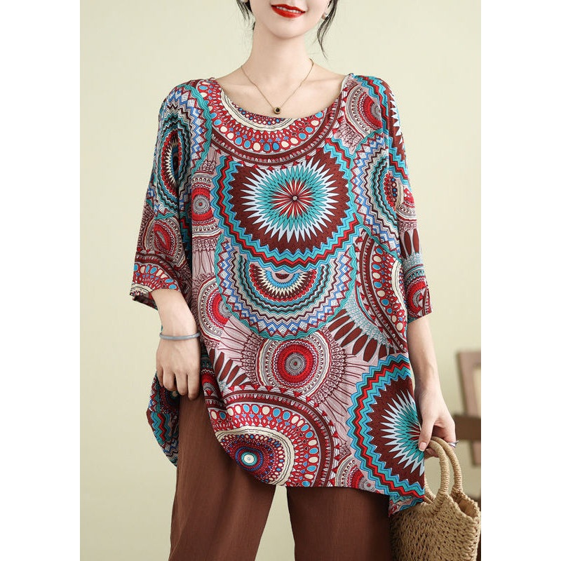 Boutique Red O-Neck Print Top Half Sleeve
