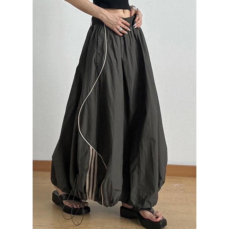 Casual Army Green Elastic Waist Drawstring A Line Skirts Summer