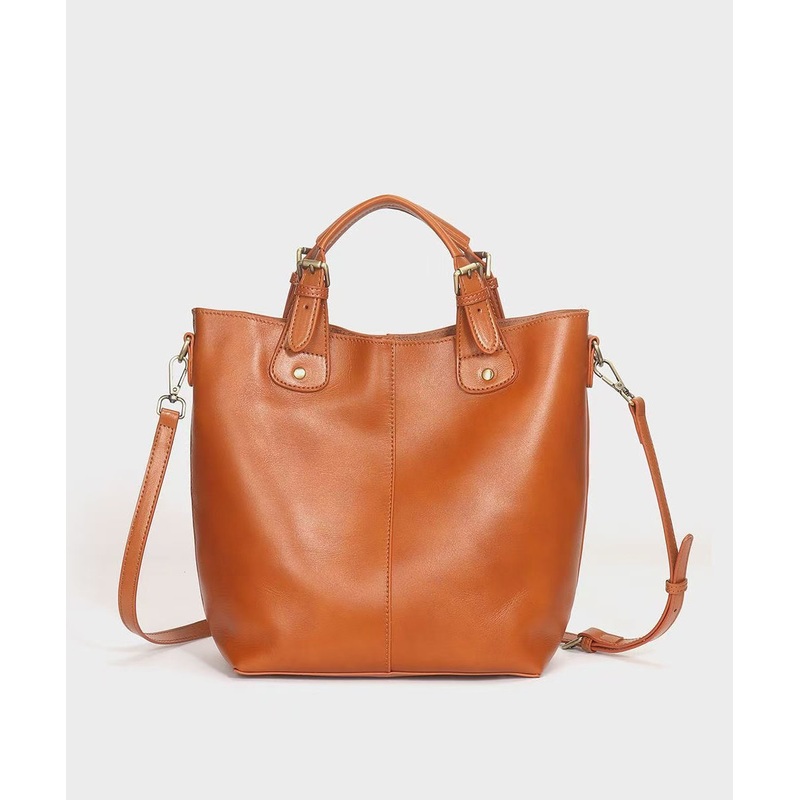 Chic Brown Large Capacity Calf Leather Tote Bag