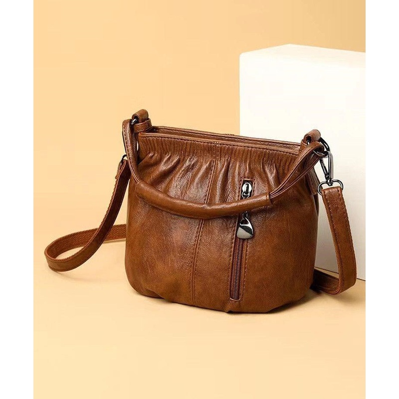 Chic Brown Versatile Faux Leather Shoulder Bag
