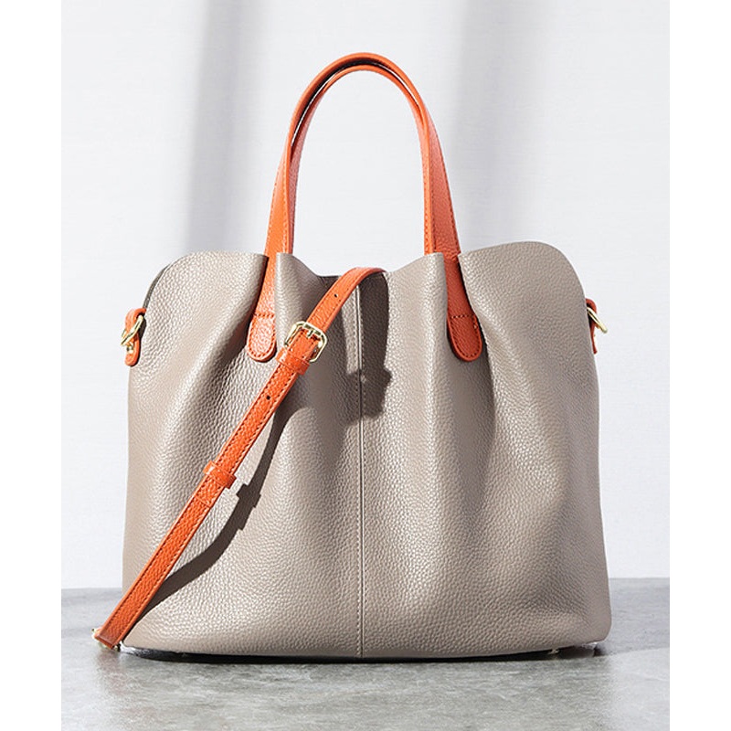 Classy Grey Versatile Durable Calf Leather Tote Bag