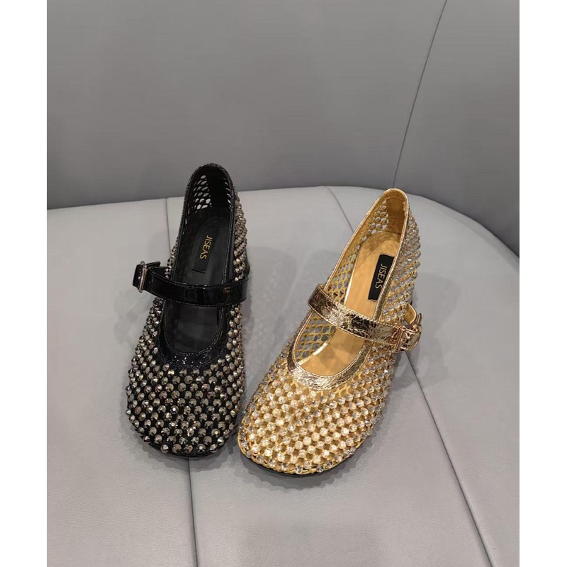 Fashion Splicing Chunky Shoes Black Breathable Mesh Zircon