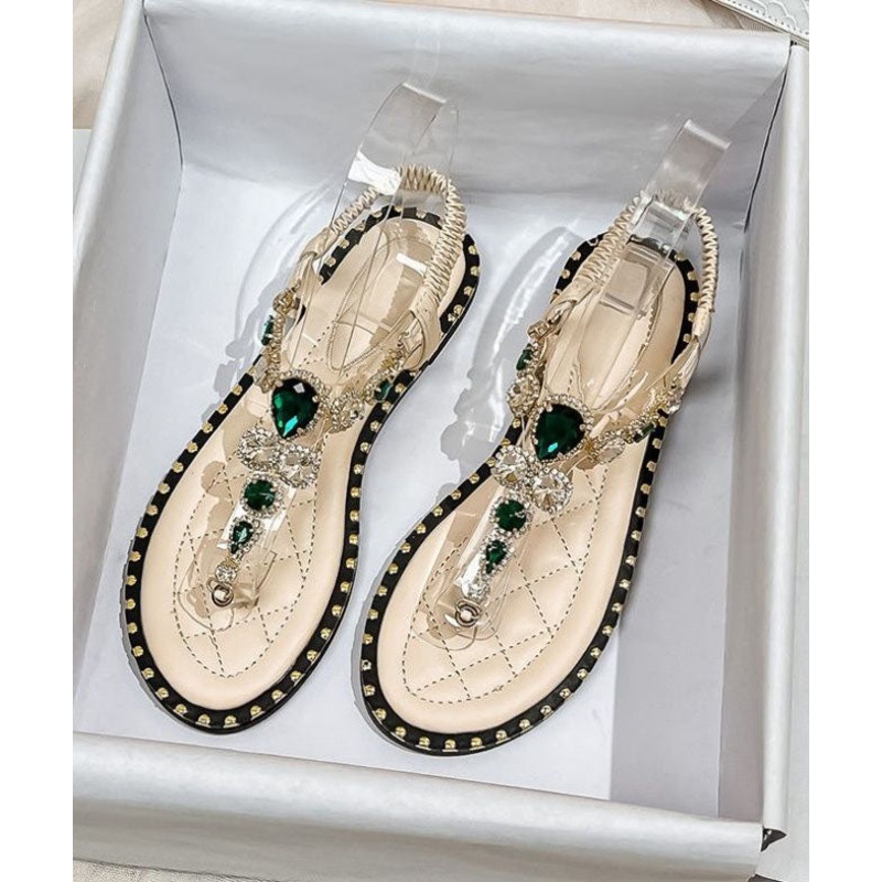 Stylish Comfy Apricot Flip Flops Splicing Zircon