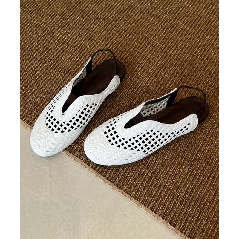 White Flat Sandals Sheepskin Boutique Splicing Hollow Out