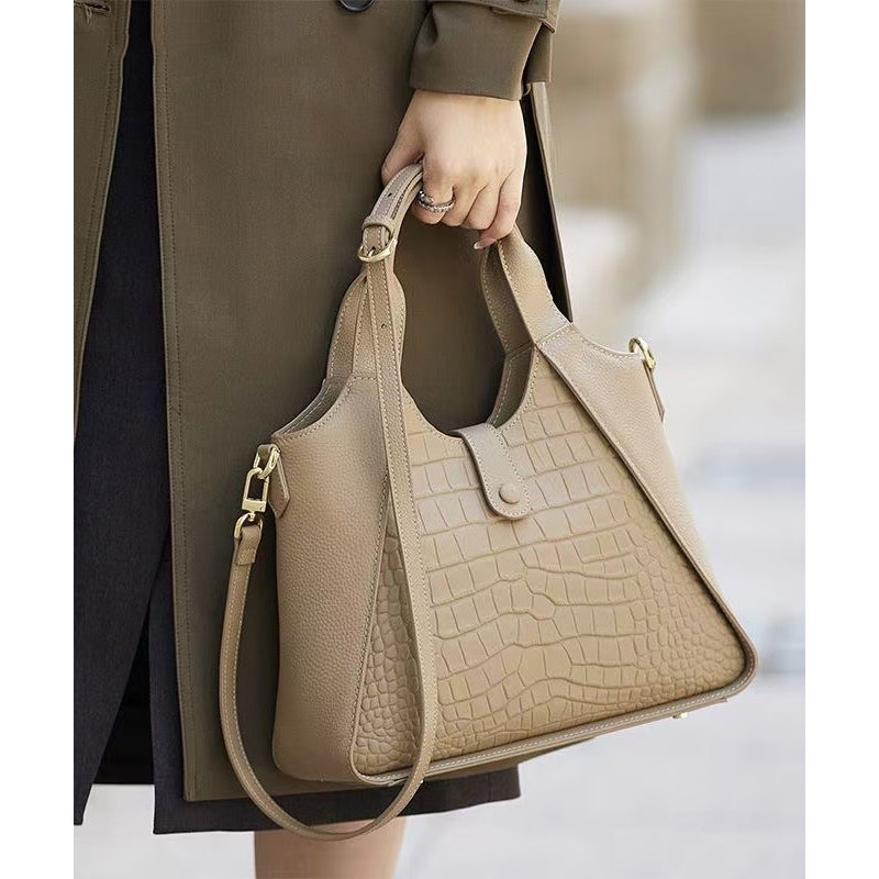 Women Grey Patchwork Durable Calf Leather Tote Bag