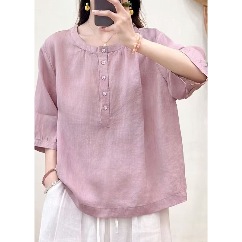 Art Purple Oversized Cotton Blouse Tops Bracelet Sleeve