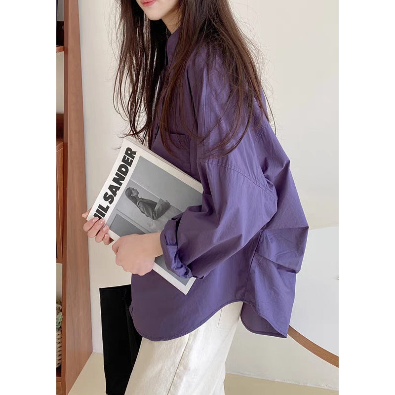 Boutique Purple Oversized Cotton Shirt Top Fall