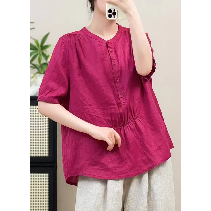 Boutique Purple Oversized Wrinkled Linen Shirt Top Summer