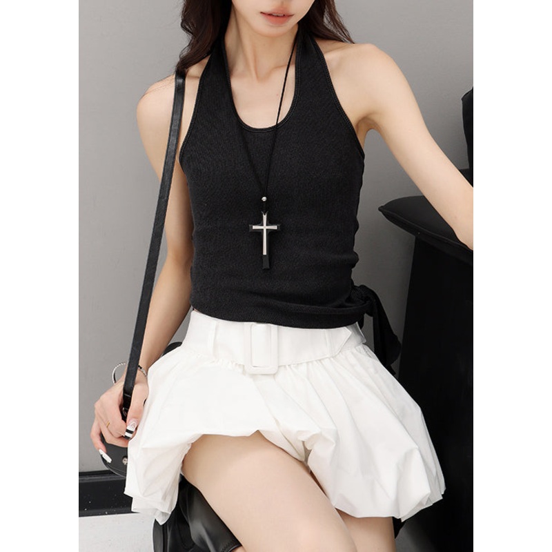 Sexy Black Backless Halter Knit Tank Sleeveless