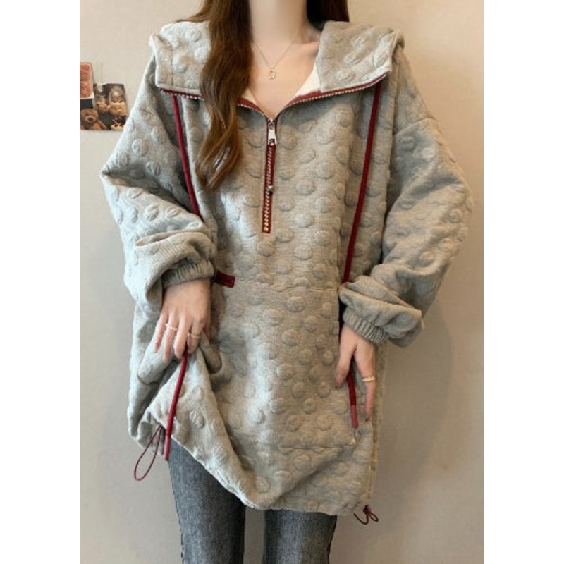 Stylish Grey Oversized Drawstring Cotton Hoodies Sweatshirts Fall