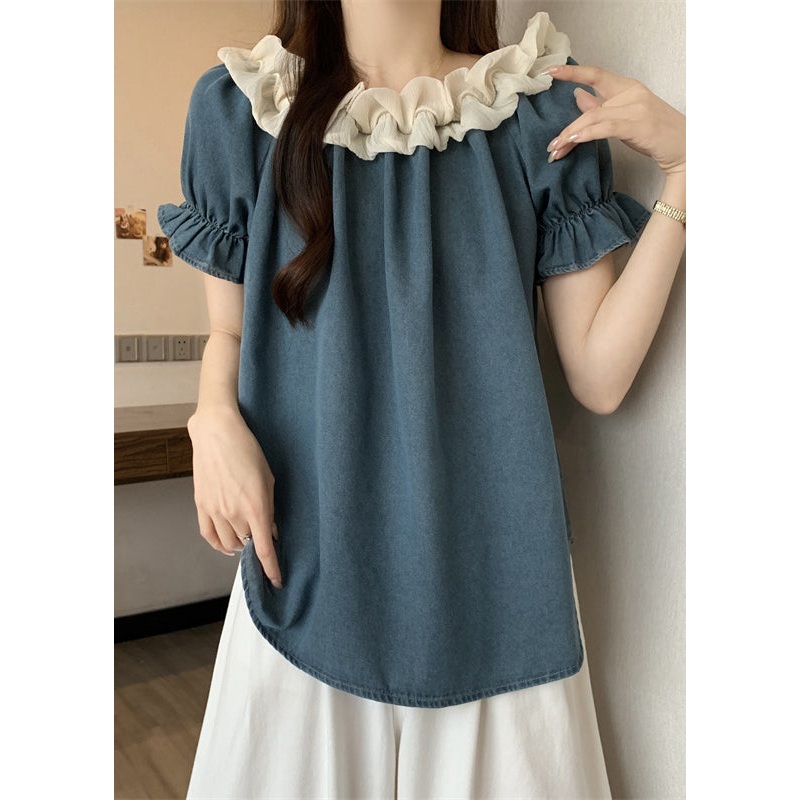 Women Navy Ruffled Patchwork Backless Tanks Summer