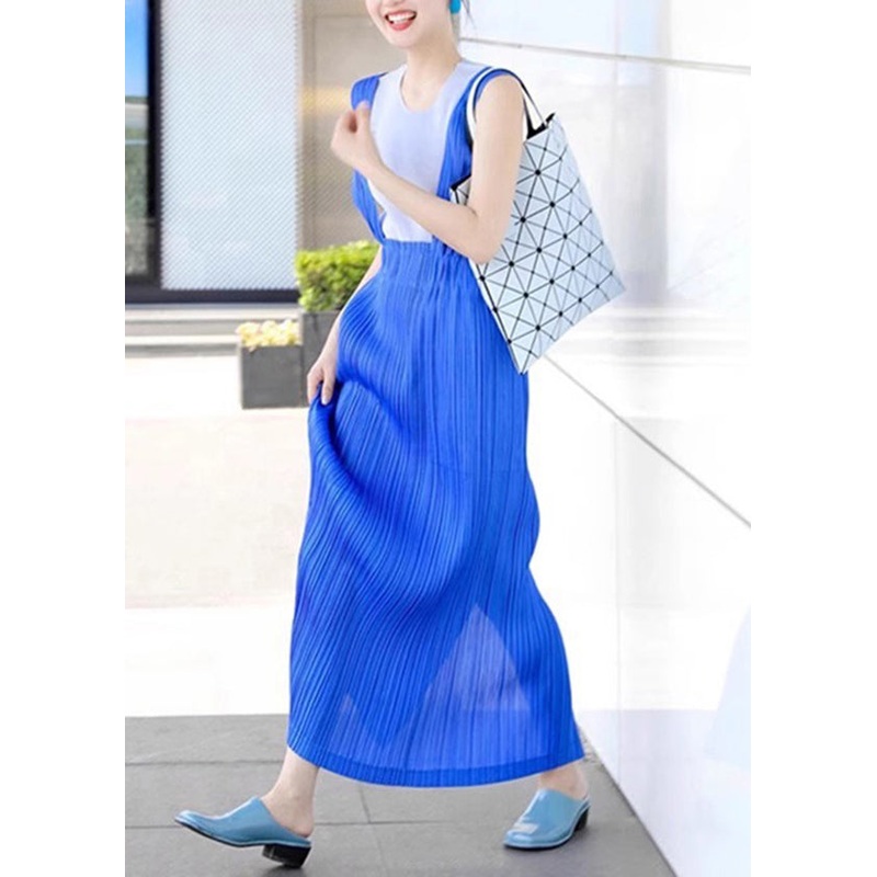 2025 Blue Wrinkled Tank Top And Dress Set Summer