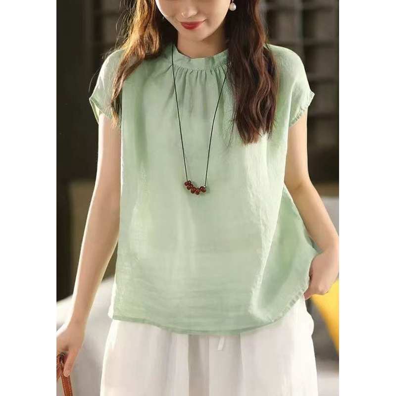 Casual Light Green Oversized Linen Tops Summer