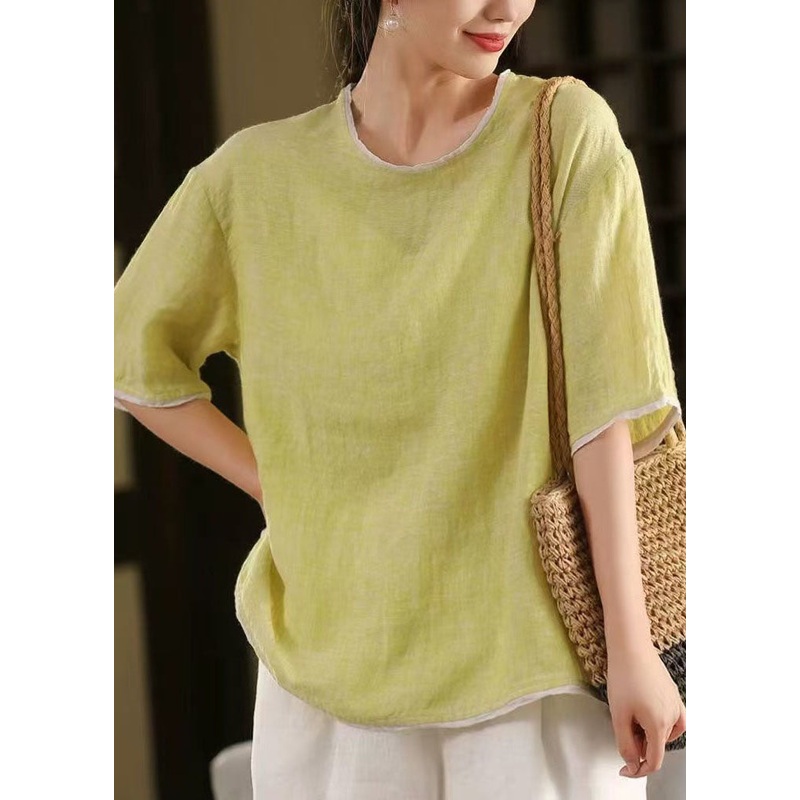 Modern Light Green Oversized Patchwork Linen Tanks Summer