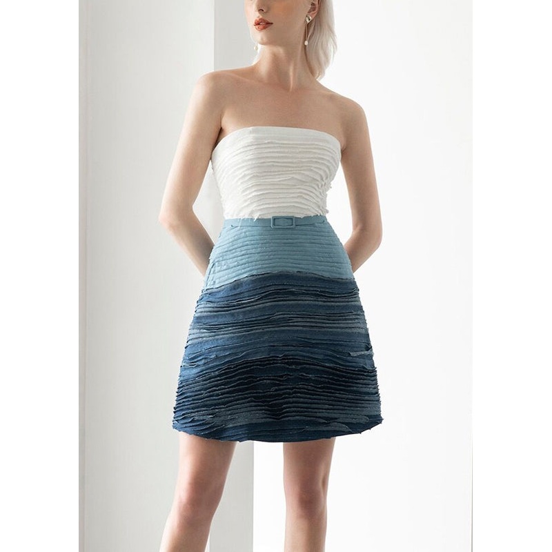 Art Gradient Color Zippered Pockets Cotton Spaghetti Strap Dress Sleeveless