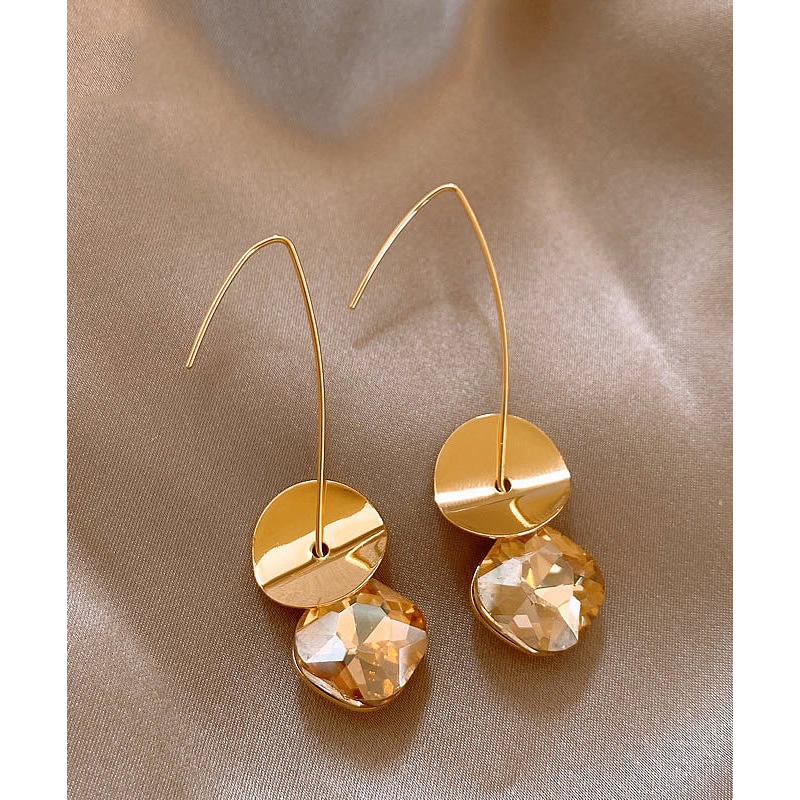 2025 Gold Copper Alloy Zircon Sequins Drop Earrings