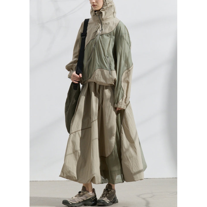 2025 Summer Green Loose Sunscreen Coat And Skirt Two Pieces Set