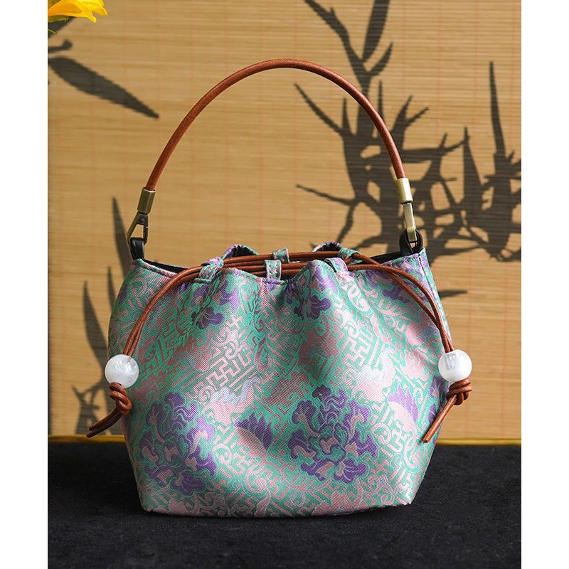 Boho Versatile Print Drawstring Silk Bucket Bag