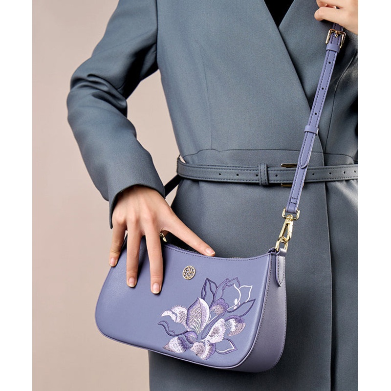 Boutique Purple Embroideried Calf Leather CrossBody Bag