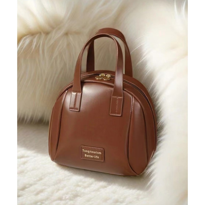 Casual Brown Solid Durable Faux Leather Tote Handbag