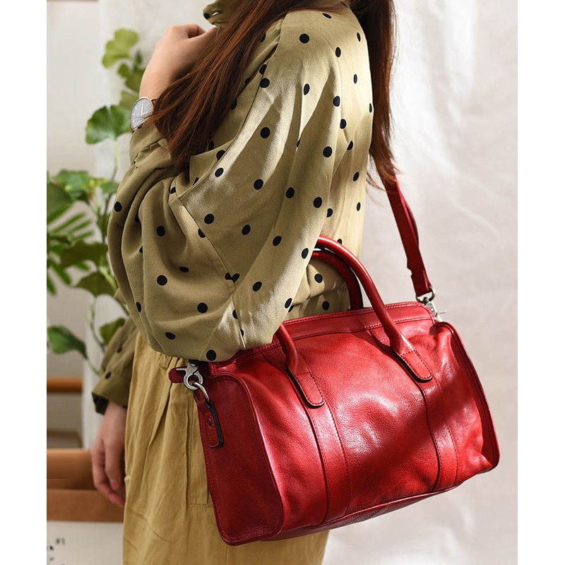 Classy Red Large Capacity Leather Tote Handbag