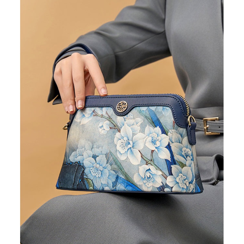Organic Navy Print Versatile Silk Clutch Bag