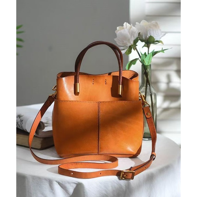 Style Orange Durable Large Leather Tote Handbag