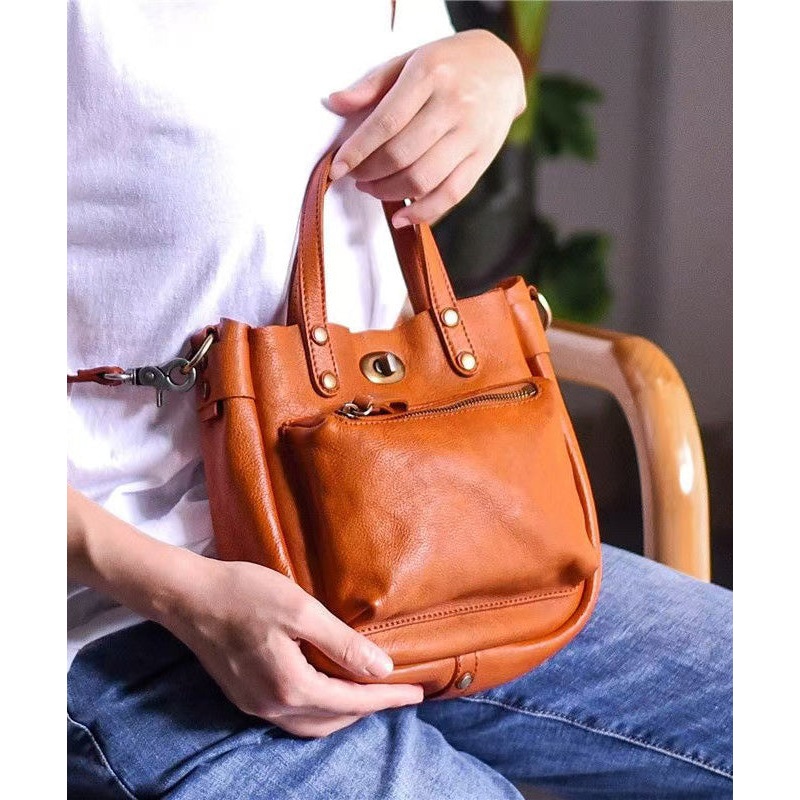 Unique Orange Solid Durable Leather CrossBody Micro Bag