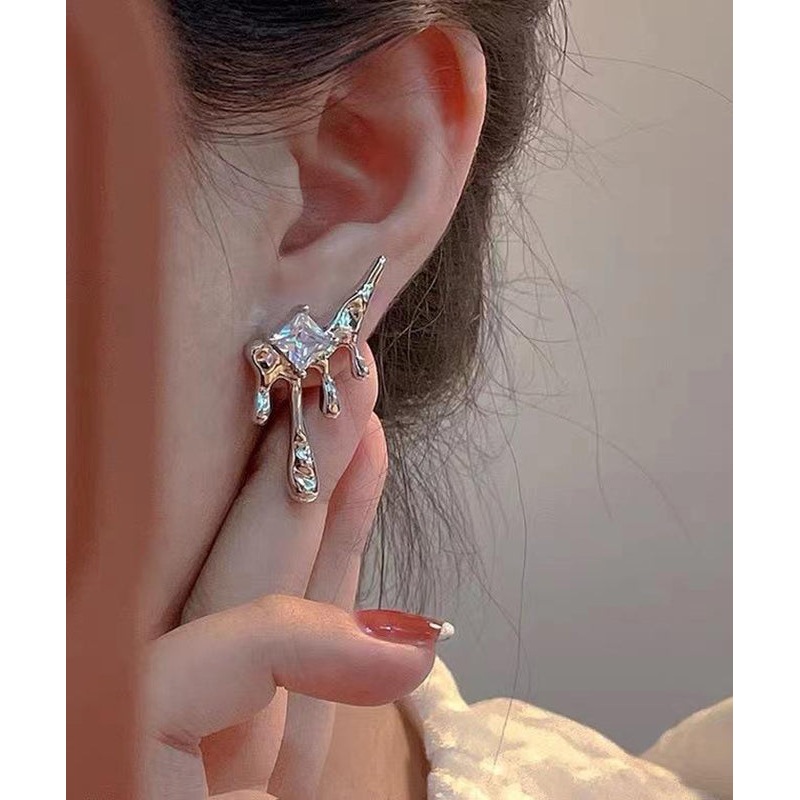 Unique Silk Copper Zircon Tassel Stud Earrings